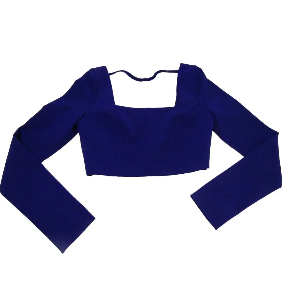 ZARA Crop Square Neck Top Womens‎ S Dark Purple Pullover Knit Academia
